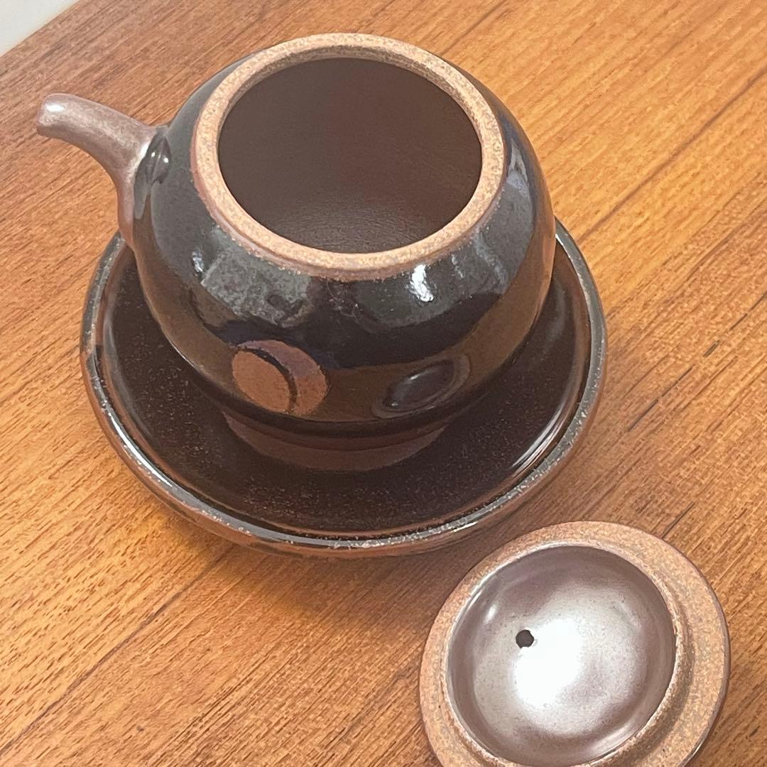 作家もの　柿釉醤油さしと皿のセット