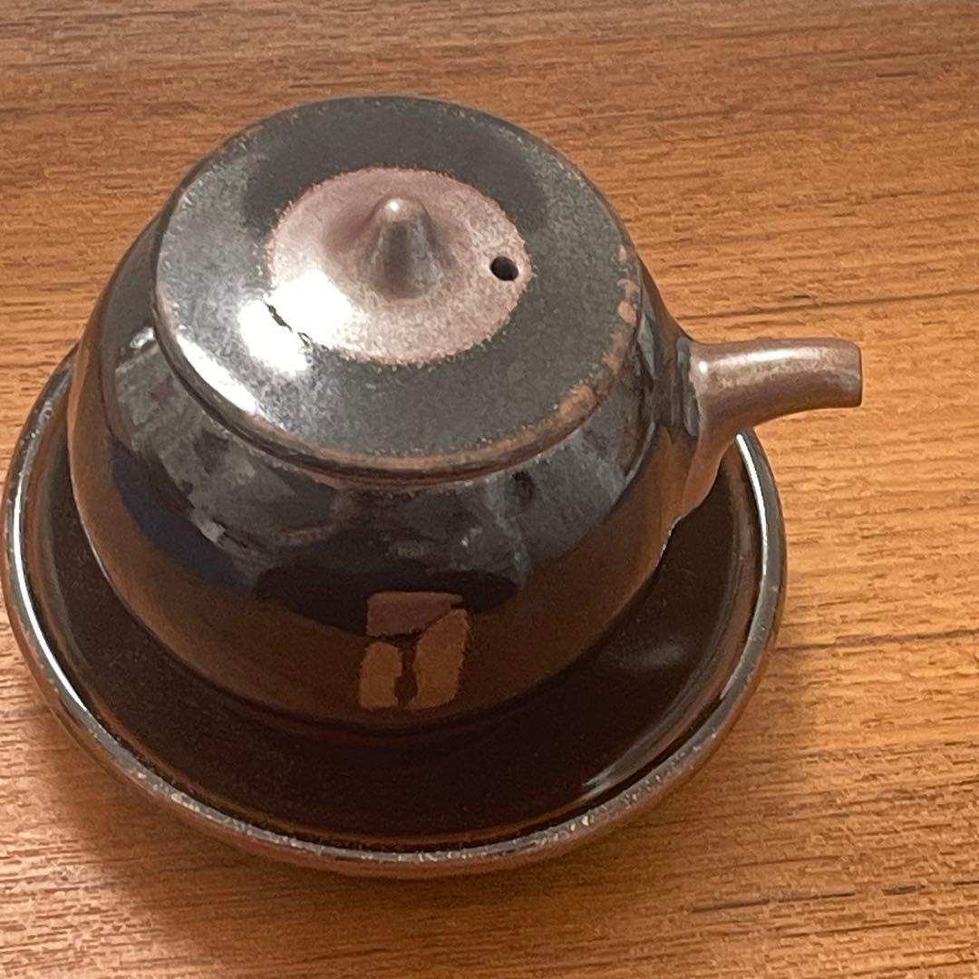 作家もの　柿釉醤油さしと皿のセット
