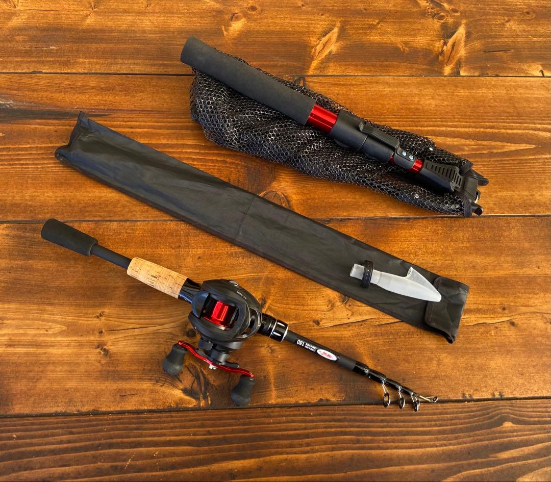 新品未使用　バス釣りセット　6ft ベイトリール　ランディングネット　軽量