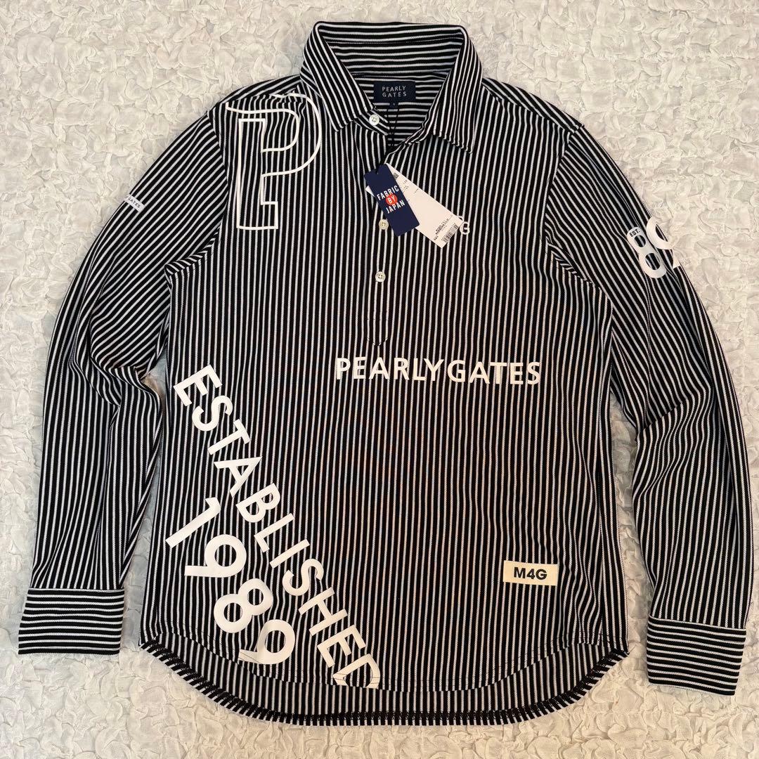 新品未使用　PEARLYGATES ストライプ柄鹿子素材長袖ポロシャ