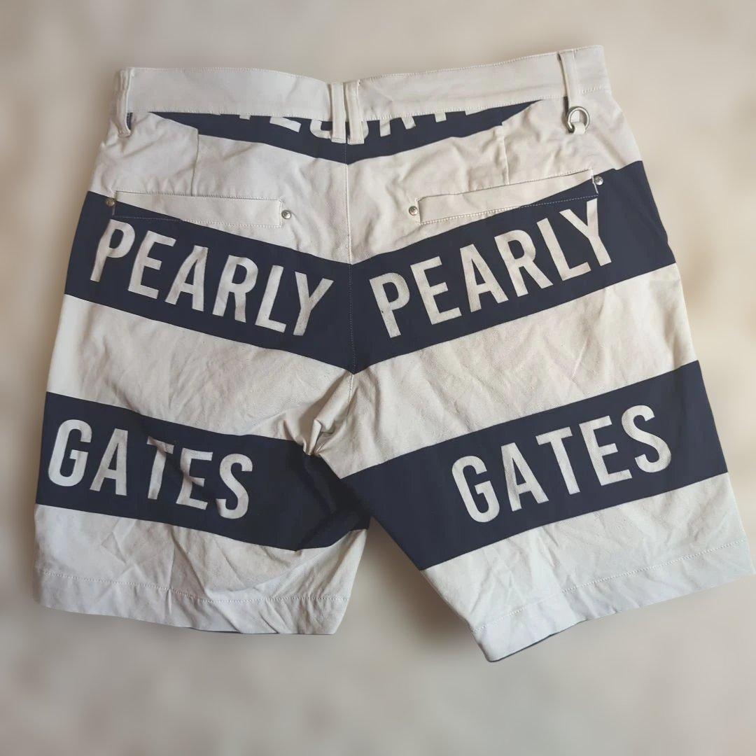 PEARLY GATES ショートパンツ ボーダー 白 ネイビー ロゴ 総柄