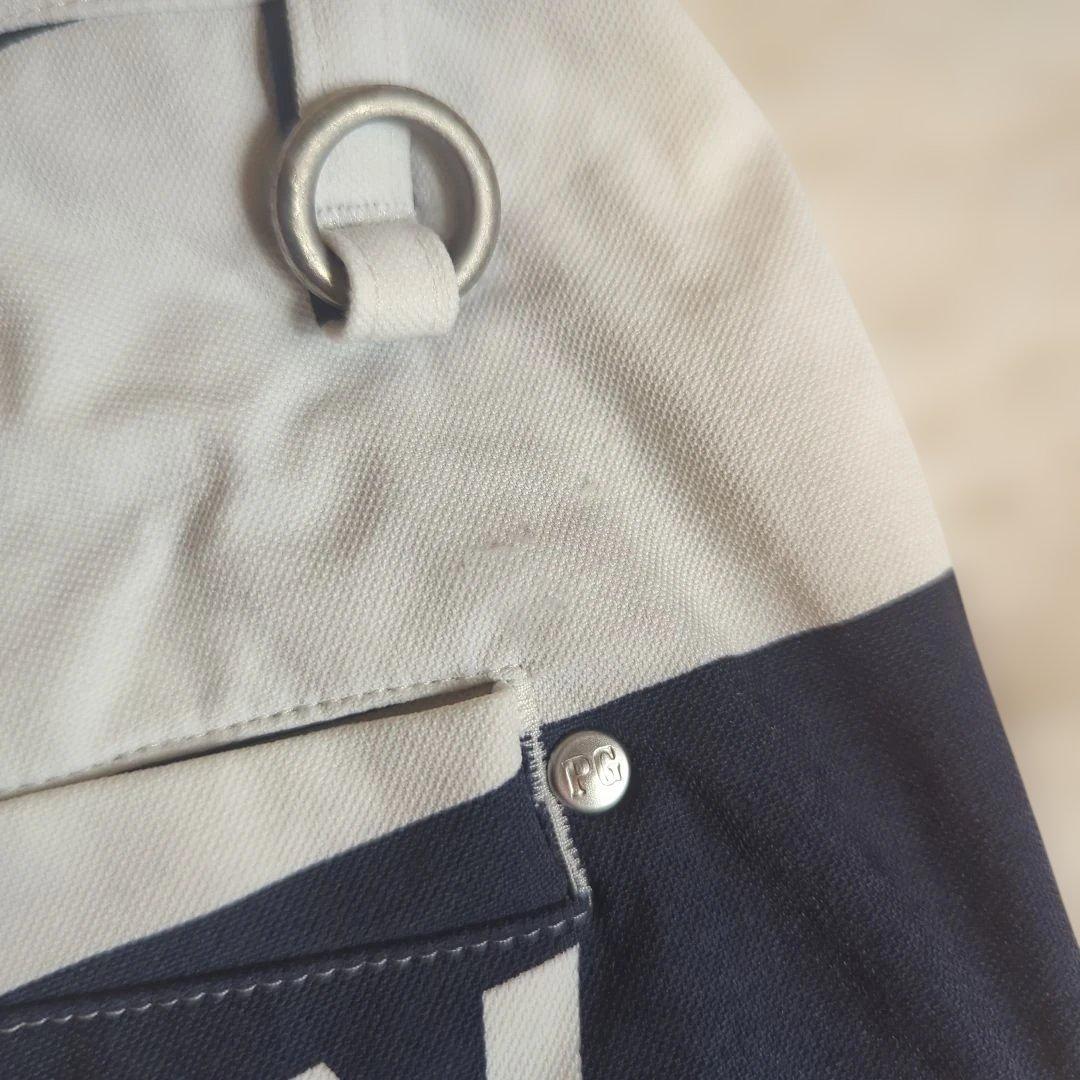 PEARLY GATES ショートパンツ ボーダー 白 ネイビー ロゴ 総柄