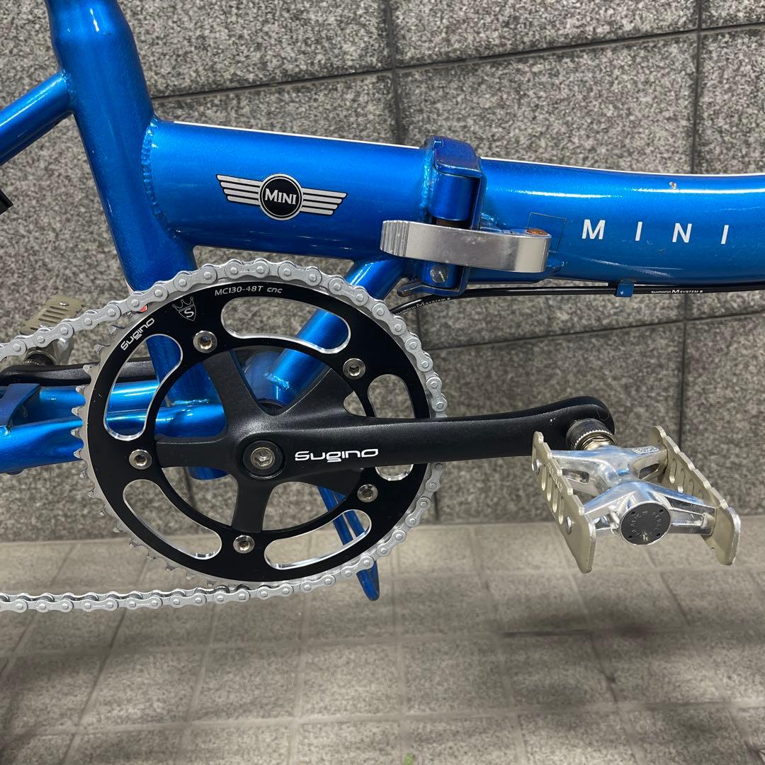 折りたたみ自転車 青  MINI カスタム　シングルスピード