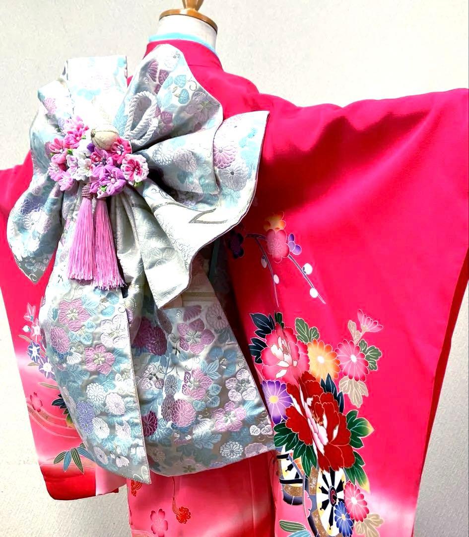 七五三　7歳　作り帯　だらり舞妓風　つまみ細工　ハーフ成人式　十三詣り　正絹