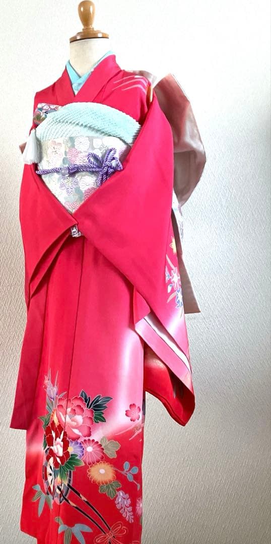 七五三　7歳　作り帯　だらり舞妓風　つまみ細工　ハーフ成人式　十三詣り　正絹