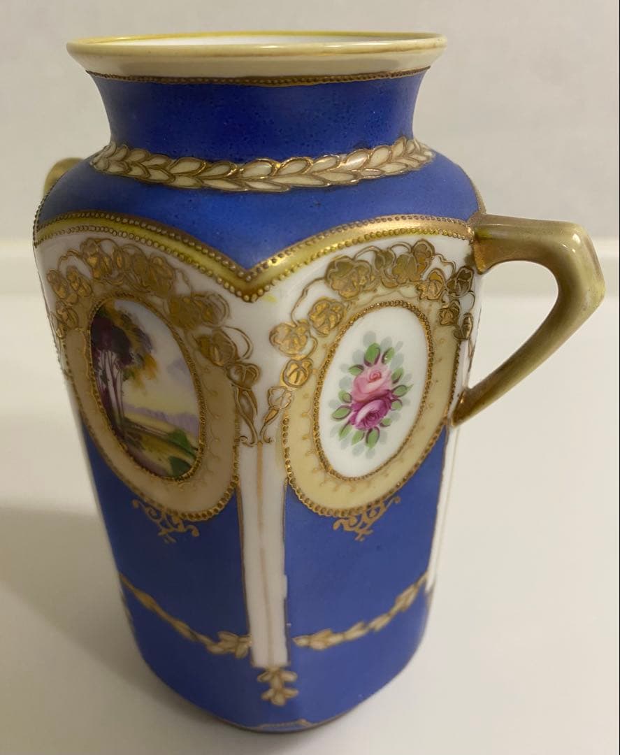 オールドノリタケ花瓶　マルキ印　ブルー