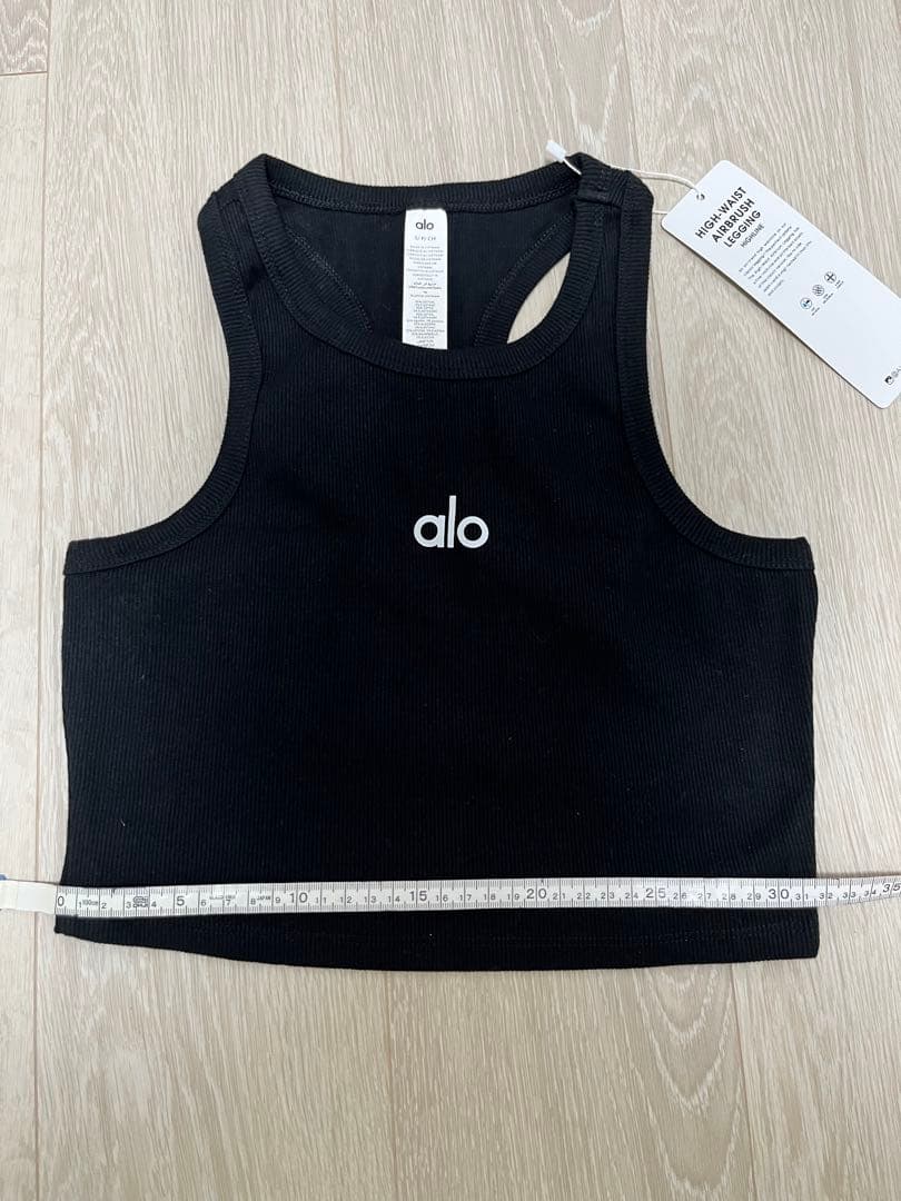 alo ブラック クロップド リブタンクトップ 黒M