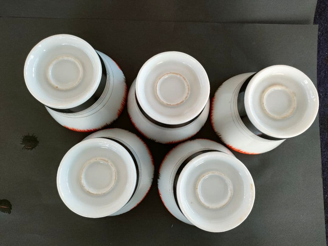 ●有田焼 赤絵金彩 煎茶碗 五客揃 昭和期 茶器セット 骨董 美品