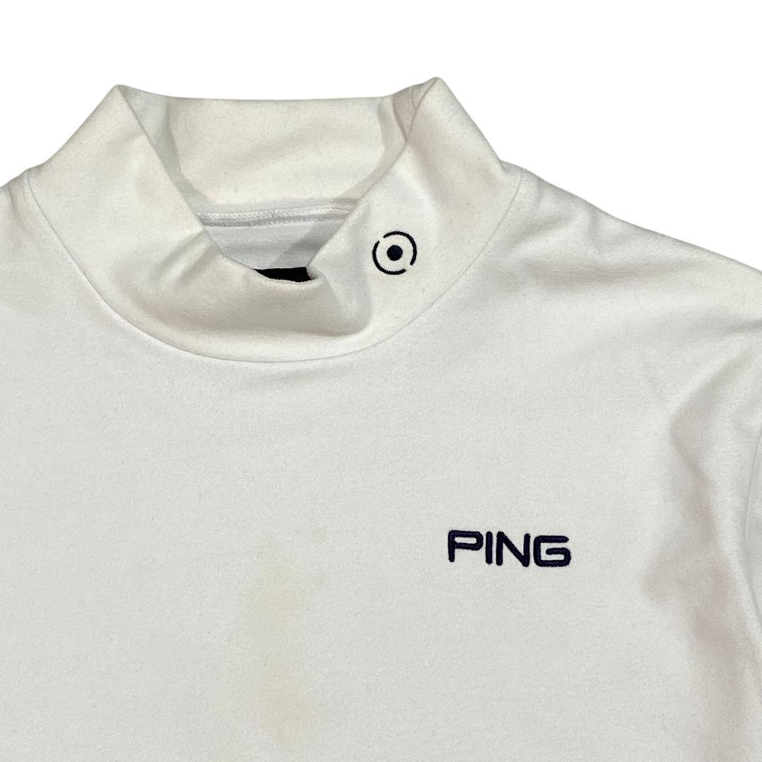 PING ピン 長袖 ストレッチ モックネック シャツ M ホワイト ゴルフ