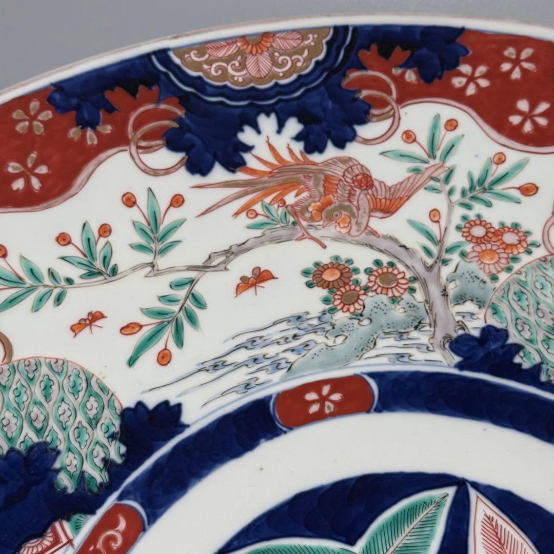古伊万里　色絵花鳥図大皿　一尺八寸　直径55cm　圧倒底な存在感◎　送料無料！
