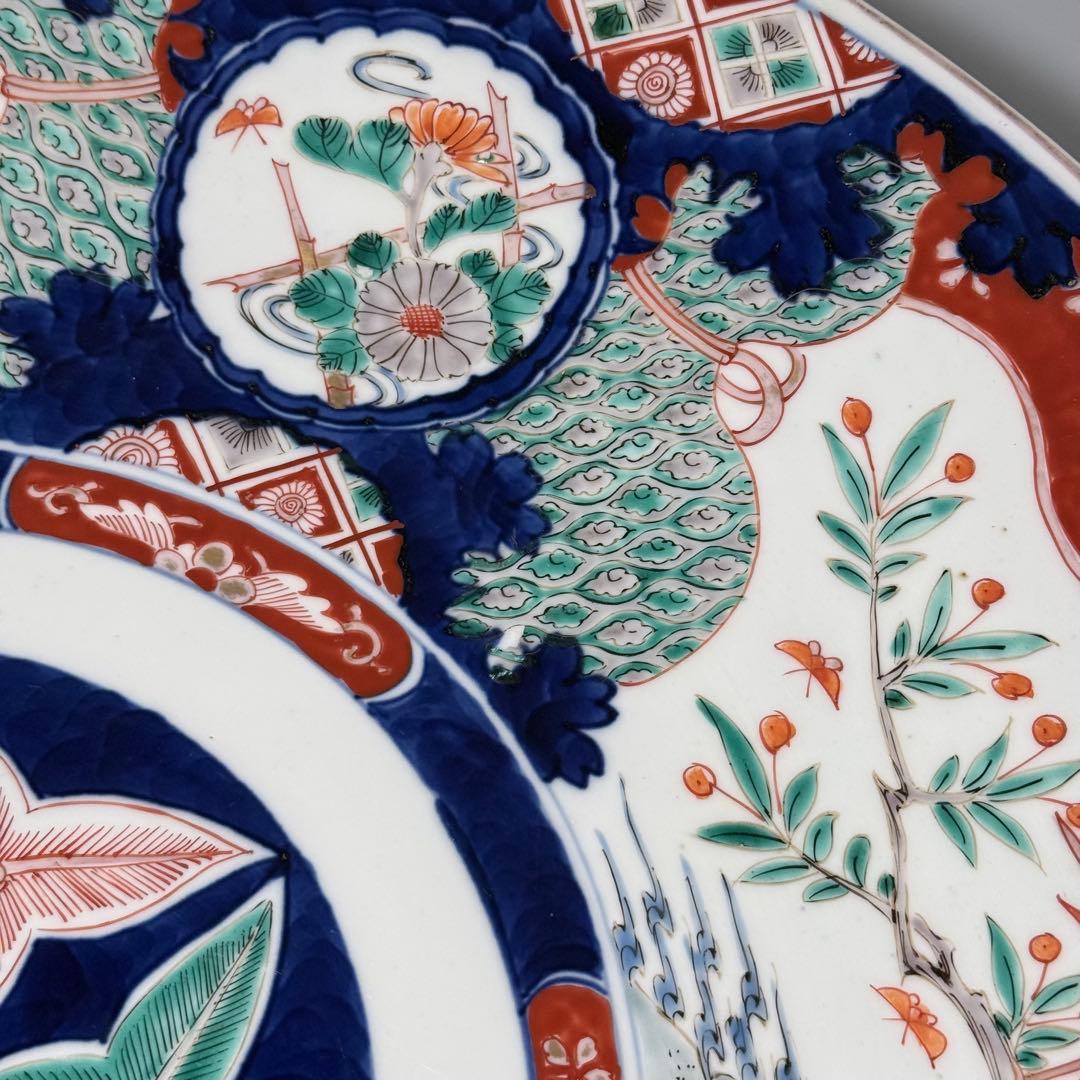 古伊万里　色絵花鳥図大皿　一尺八寸　直径55cm　圧倒底な存在感◎　送料無料！