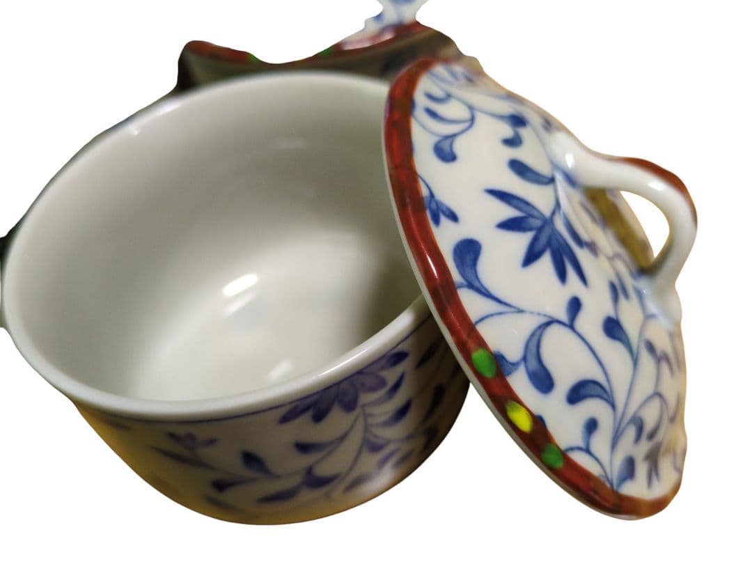 【未使用】有田焼　高峰窯　朱巻唐草　蓋付き　茶碗蒸し　蒸し椀 6個セット