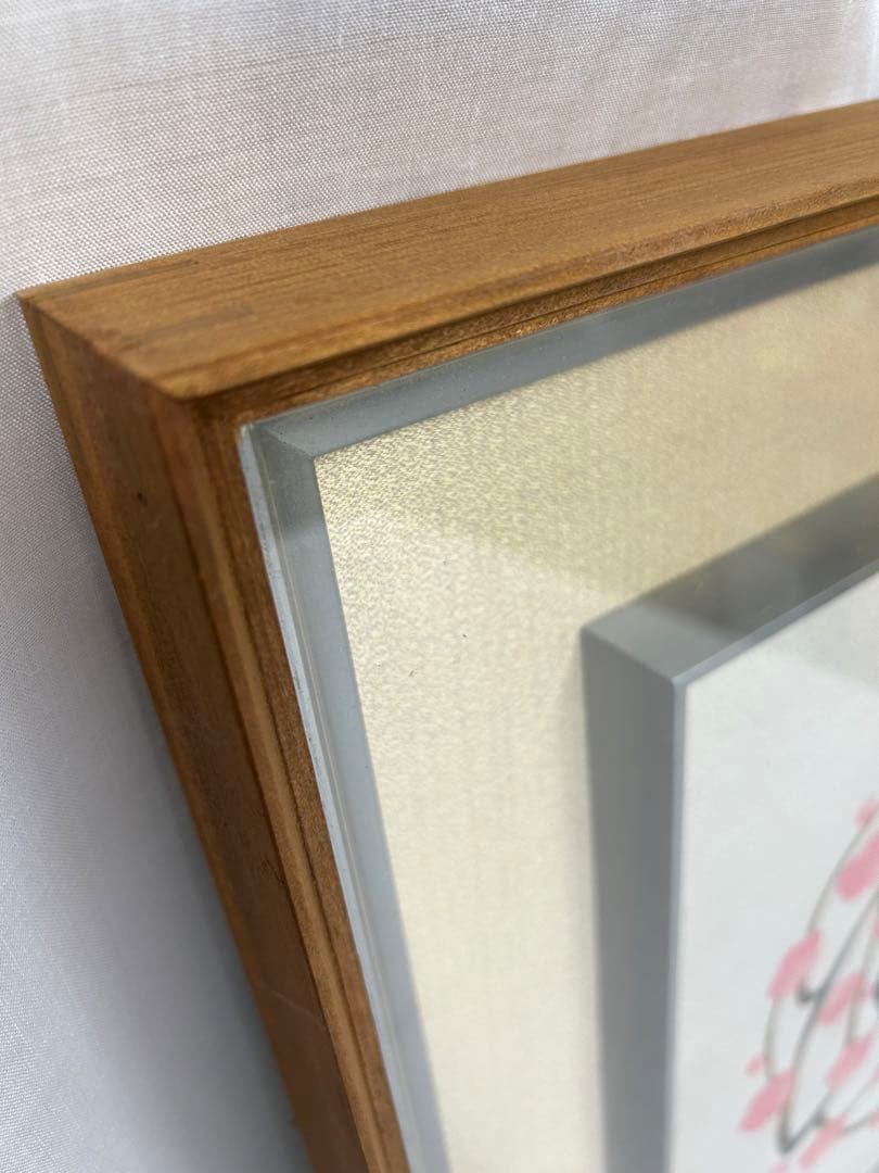 和風　牛の絵　桜の花　額　絵画　木製