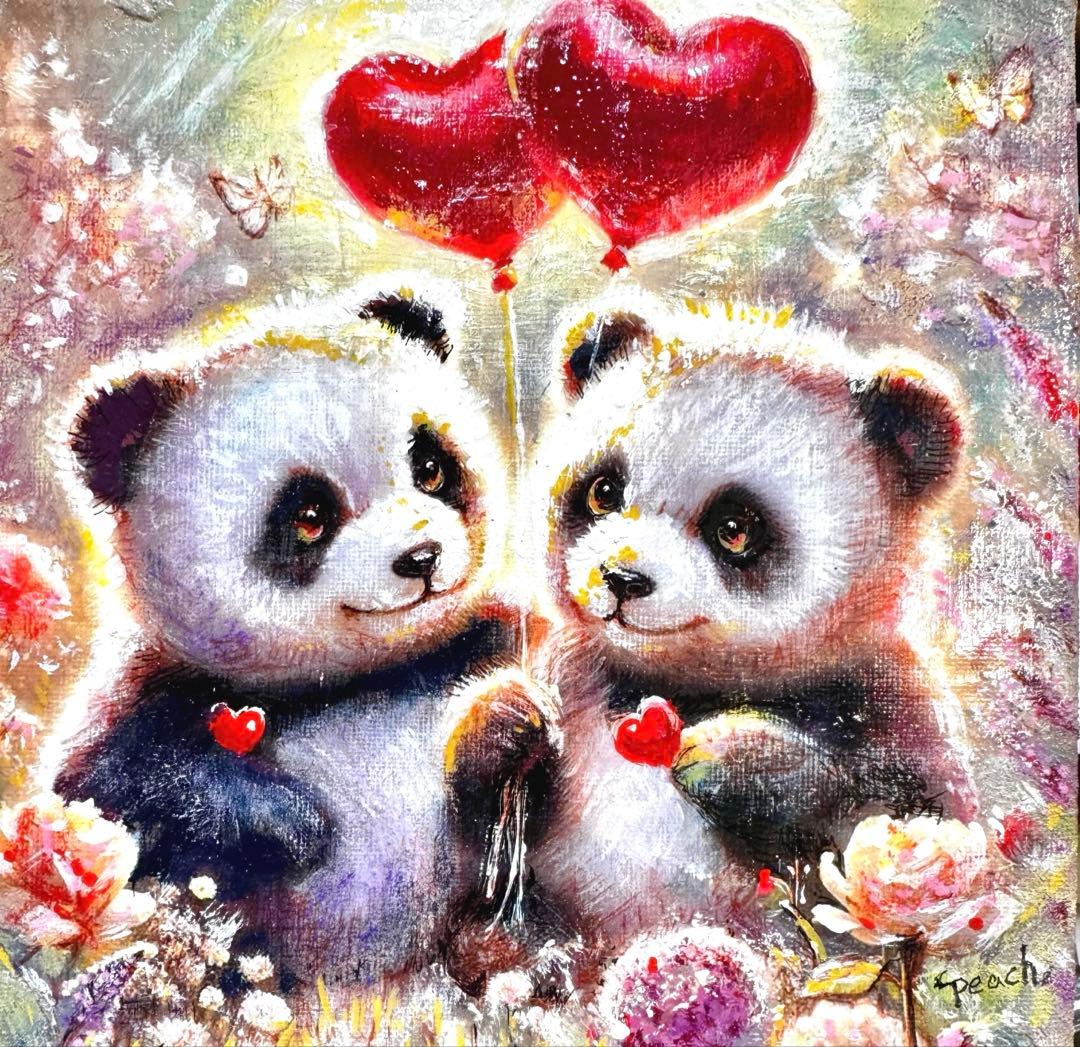 絵画原画❤️愛LOVEパンダ❤️