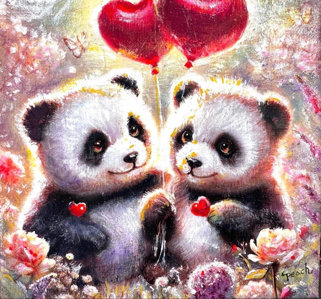 絵画原画❤️愛LOVEパンダ❤️
