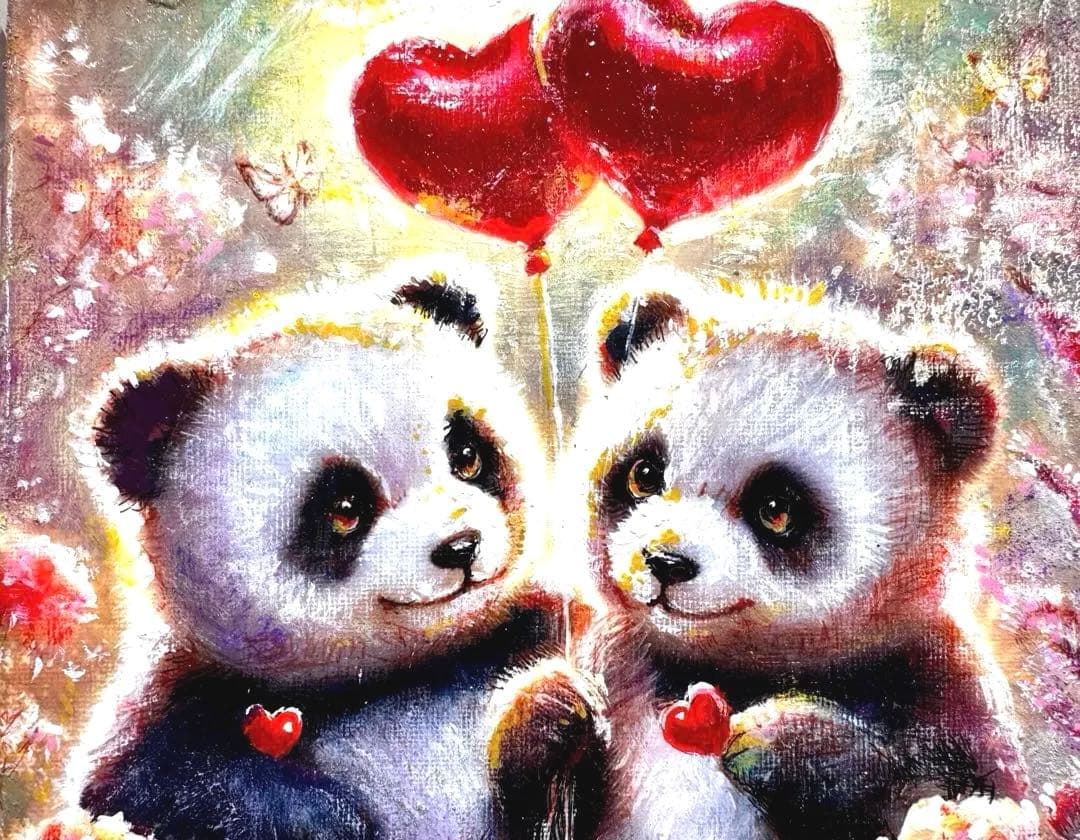 絵画原画❤️愛LOVEパンダ❤️