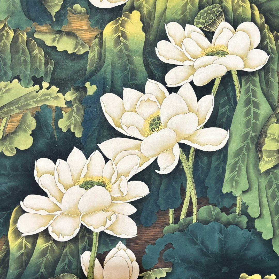 中国掛軸 張大千 百荷図 中堂掛け軸 中国画 花鳥画 蓮花図 和室インテリア