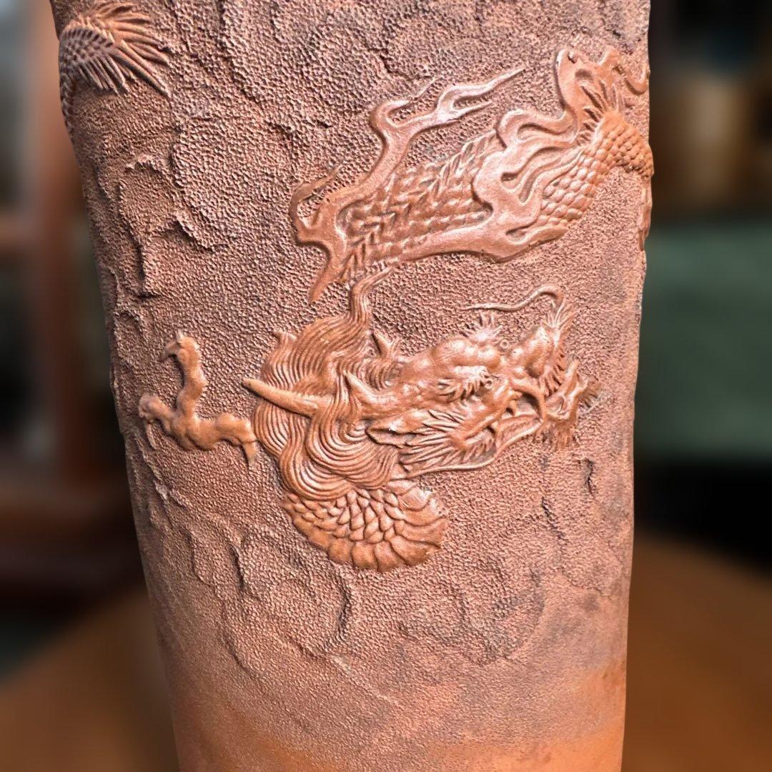 常滑焼，中国，紫砂，雕刻，龍の彫刻 テラコッタ陶器 円筒形