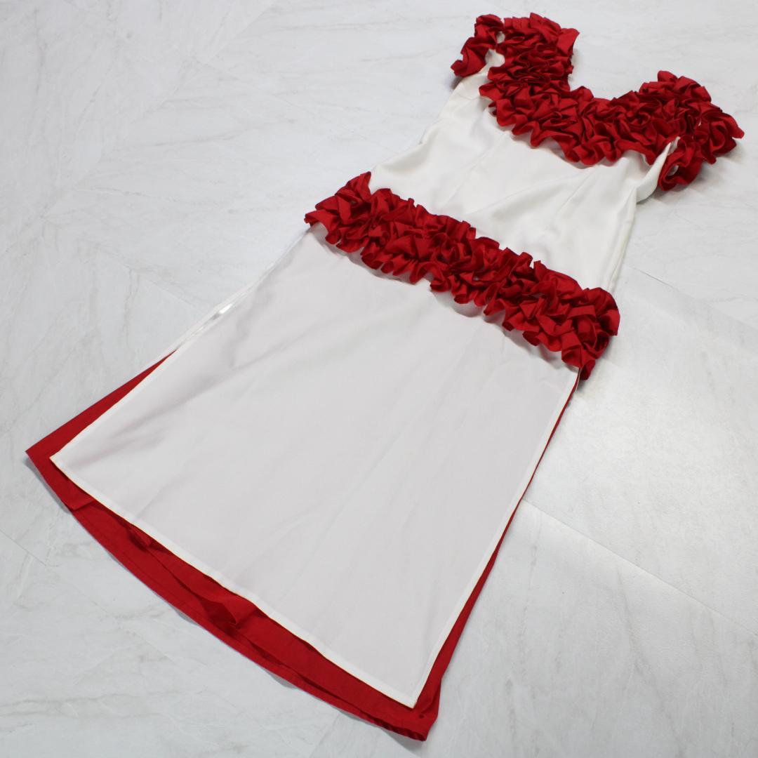 【フラダンス衣装】ホワイト FANCY DRESS ワンピース ドレス 白 赤