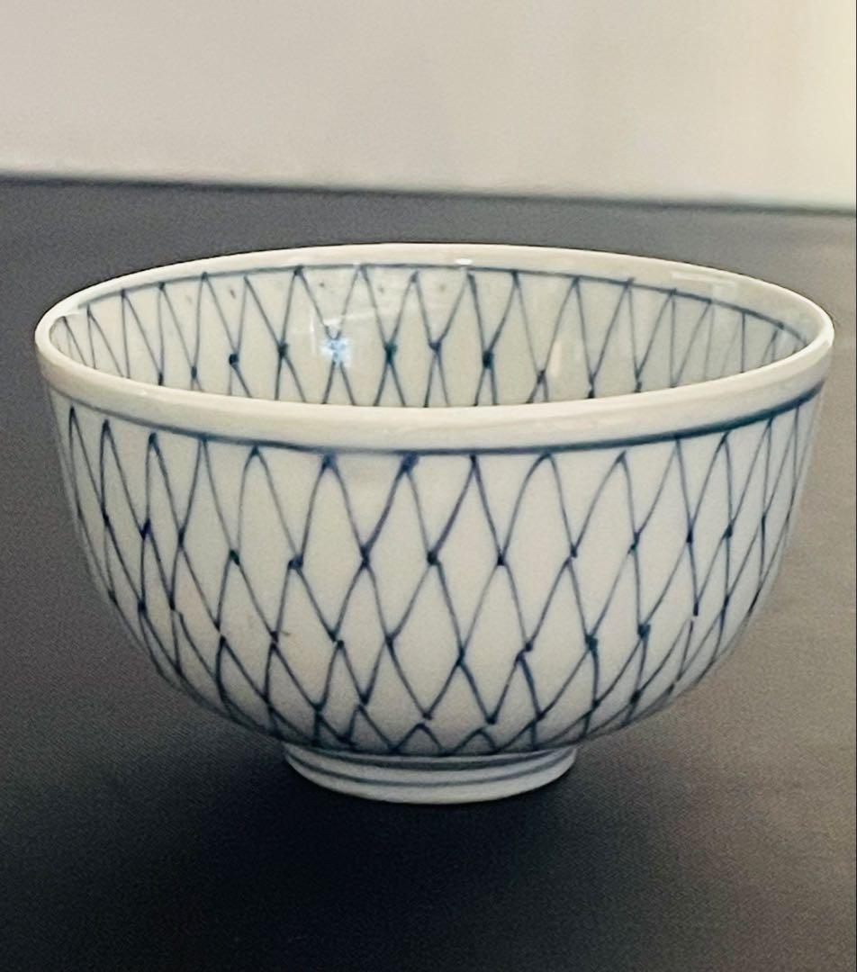 時代物古伊万里染付網目模様「壽」煎茶碗五客セット