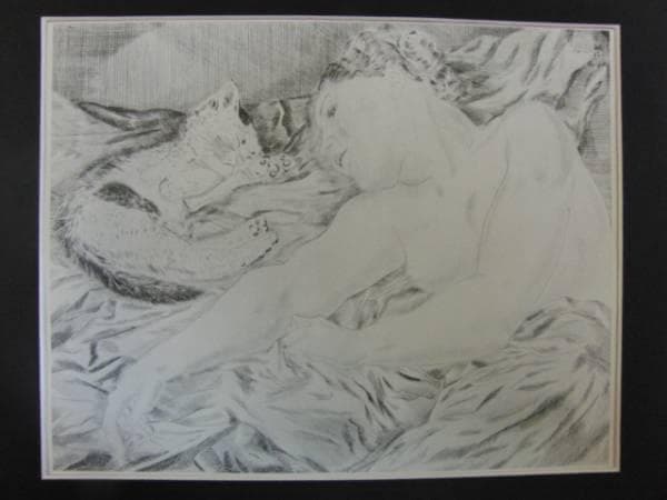 藤田嗣治　裸婦と猫　画集より　状態良好　新品額付