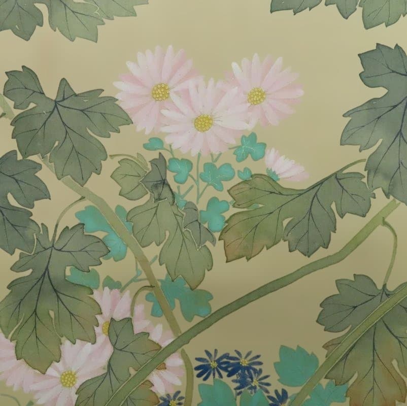 掛軸　稜春　『菊花双雀』　共箱　【花鳥図】