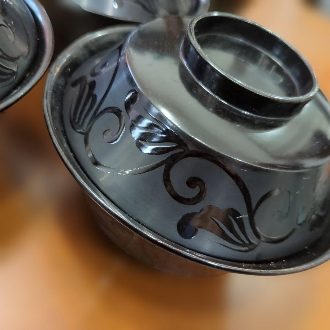 骨董　蓋付椀　木製　漆器　沈金蒔絵　蝶々　花　漆絵　5つ〜