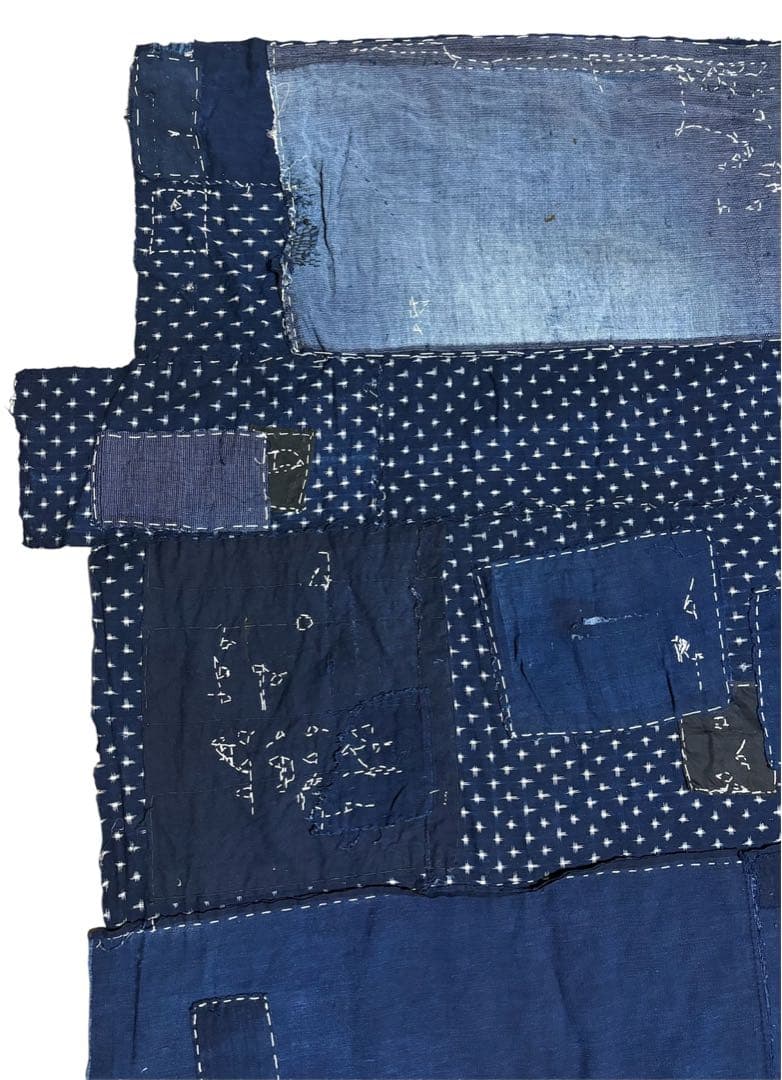 特大 襤褸 ぼろ 古布 240×150㎝ /木綿 藍染 格子 厚手 継ぎ接ぎ