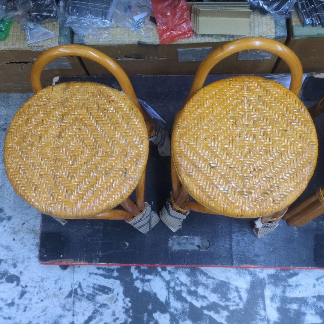4脚セット　スタッキング籐スツール