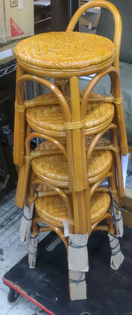 4脚セット　スタッキング籐スツール