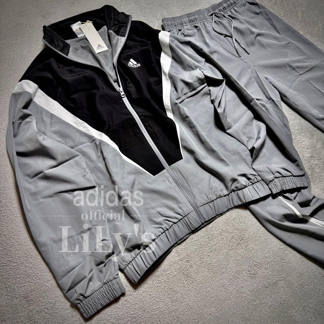 【Ｌサイズ】adidas上下セットアップ　グレー　ブラック　ウーブン　ウインド
