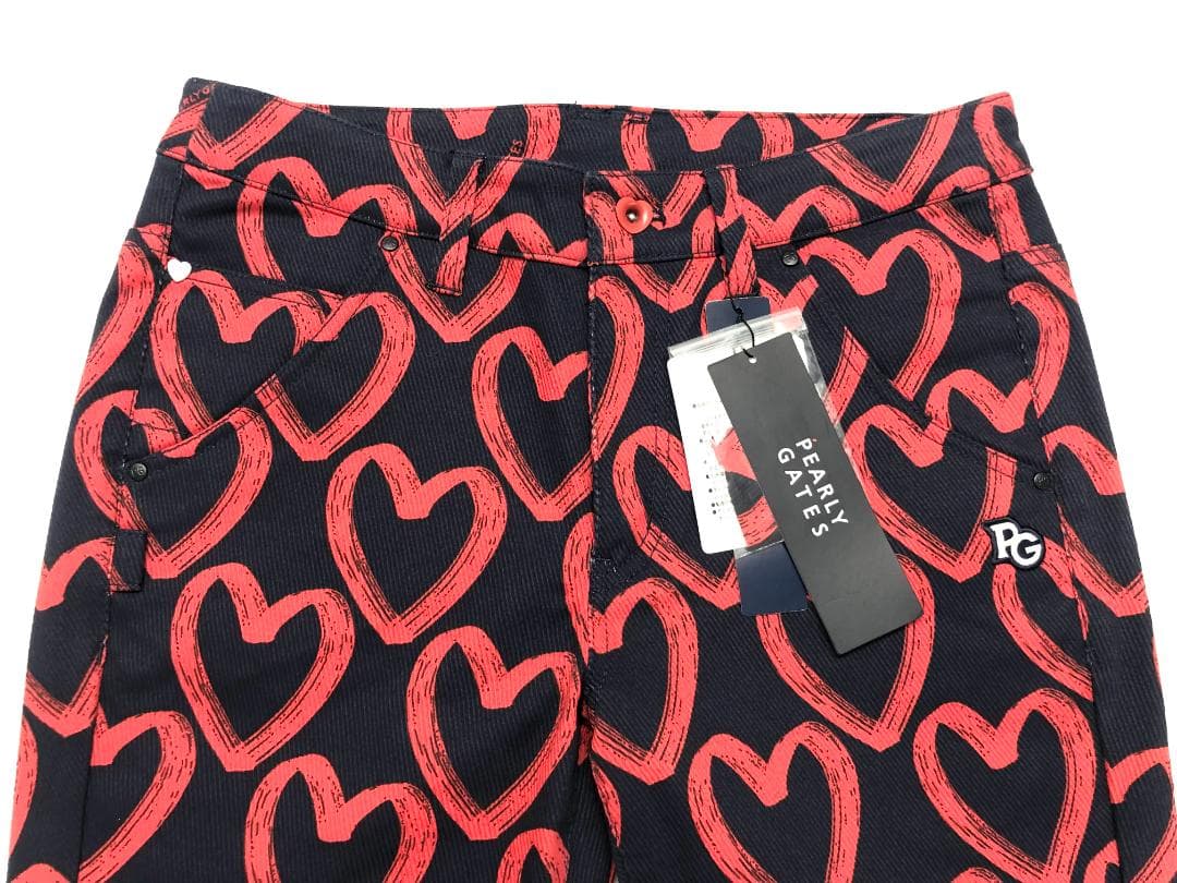 ○★新品未使用　PEARLY GATES　ハート柄ストレッチパンツ　1　ネイビー