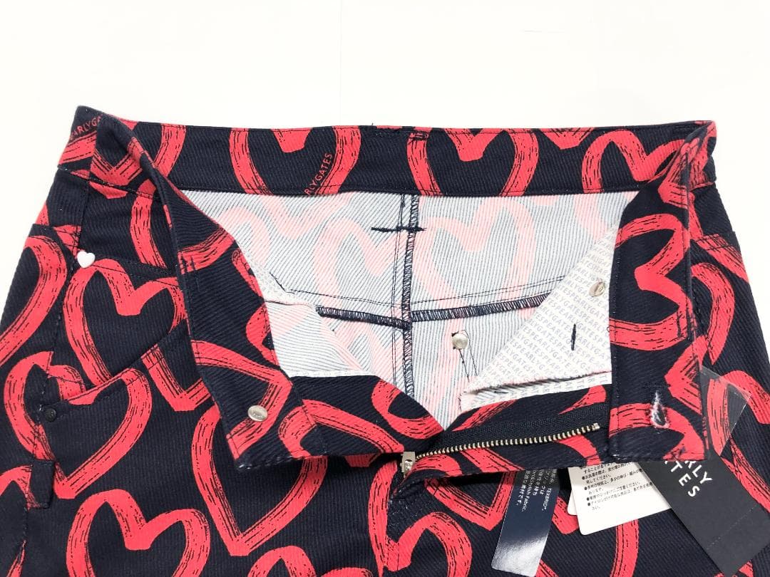 ○★新品未使用　PEARLY GATES　ハート柄ストレッチパンツ　1　ネイビー
