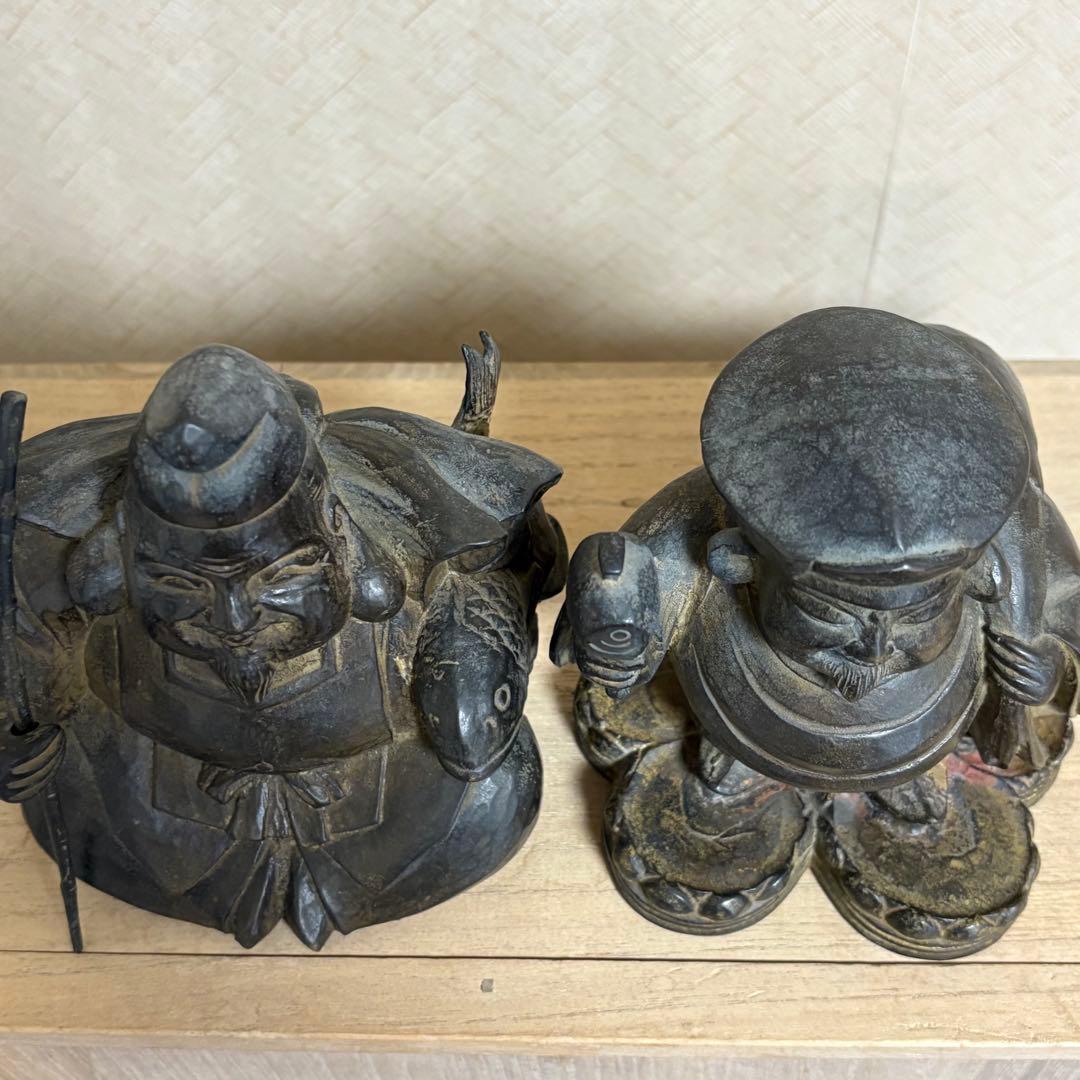 真作　石崎秀峰　大黒天　恵比寿　ブロンズ像　福神　仏像　彫刻　仏教美術　木彫り