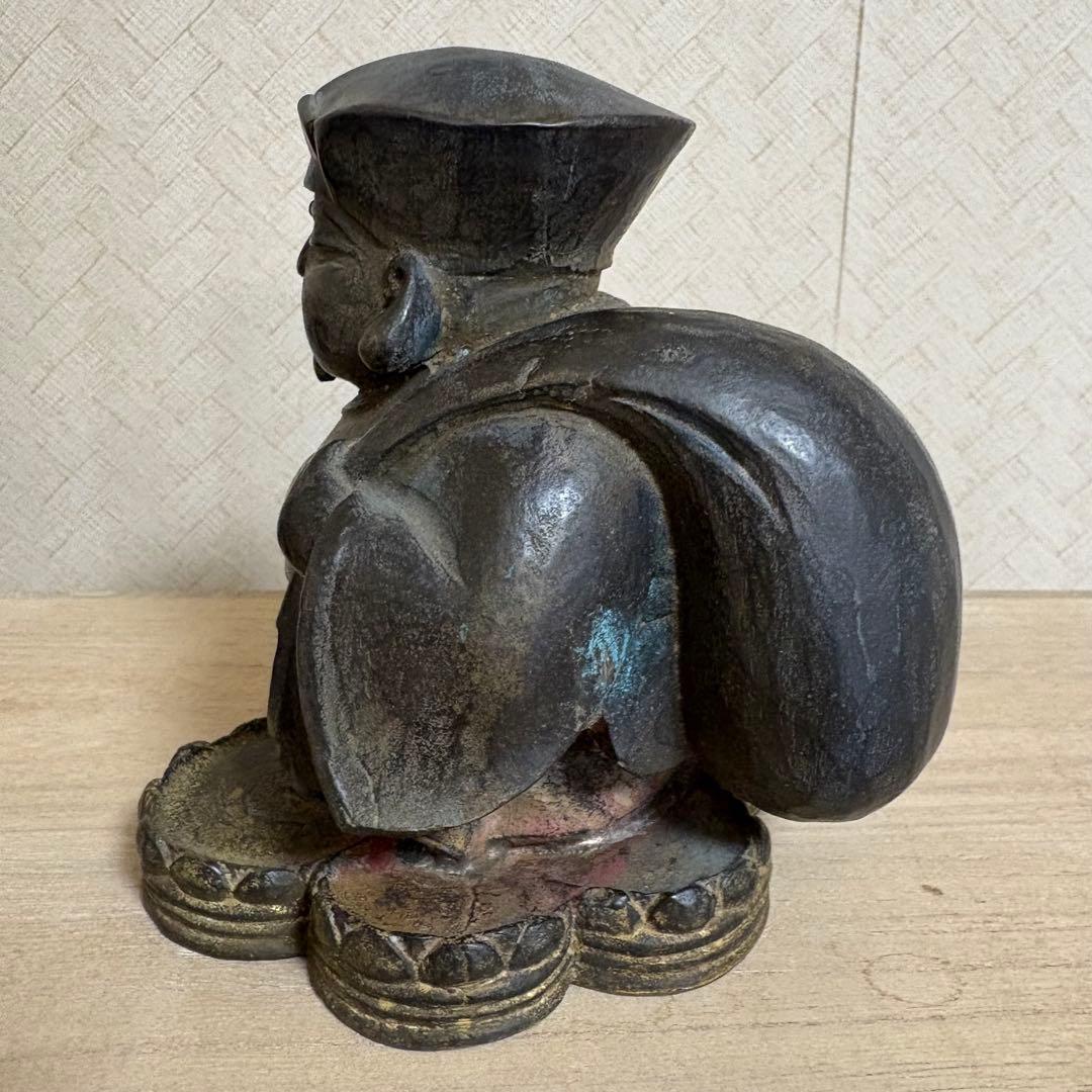 真作　石崎秀峰　大黒天　恵比寿　ブロンズ像　福神　仏像　彫刻　仏教美術　木彫り