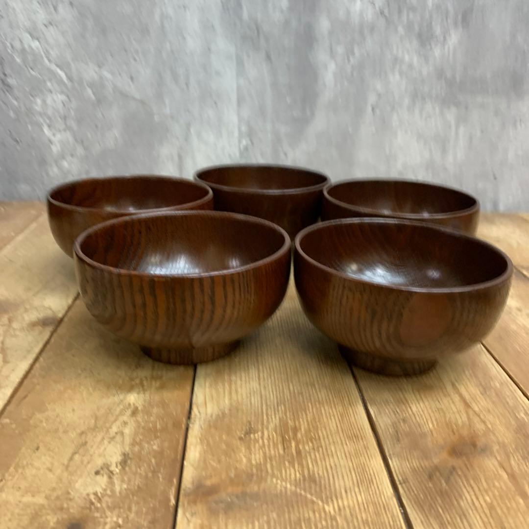 D-5 【新品未使用】天然木 お椀＆鉄木箸 5客セット（ギフトボックス入り）
