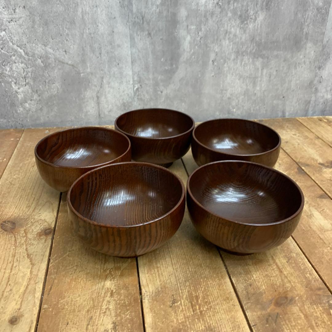D-5 【新品未使用】天然木 お椀＆鉄木箸 5客セット（ギフトボックス入り）