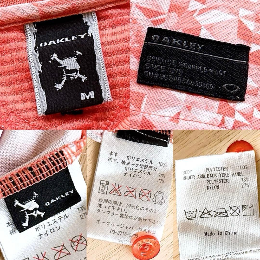 【オークリー】スカル ロゴ メッシュ 切り替えポロシャツ ゴルフ Mピンク×黒