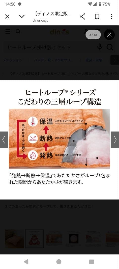 ディノス　ヒートループ　掛け毛布×敷パットセット