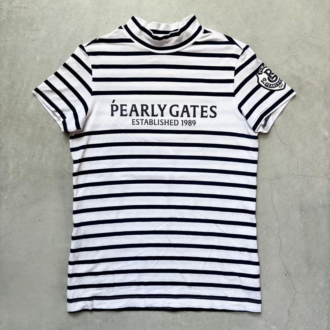 PEARLY GATES パーリーゲイツ モックネック半袖Tシャツ ボーダーロゴ