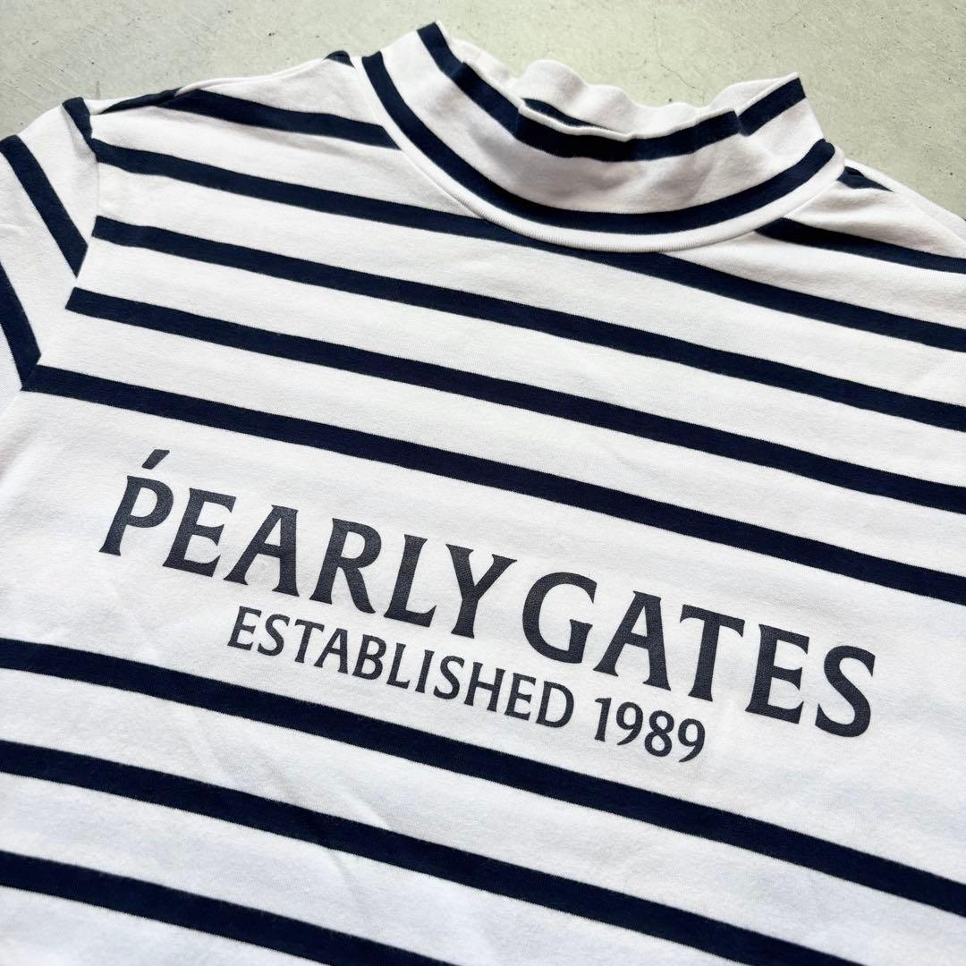 PEARLY GATES パーリーゲイツ モックネック半袖Tシャツ ボーダーロゴ