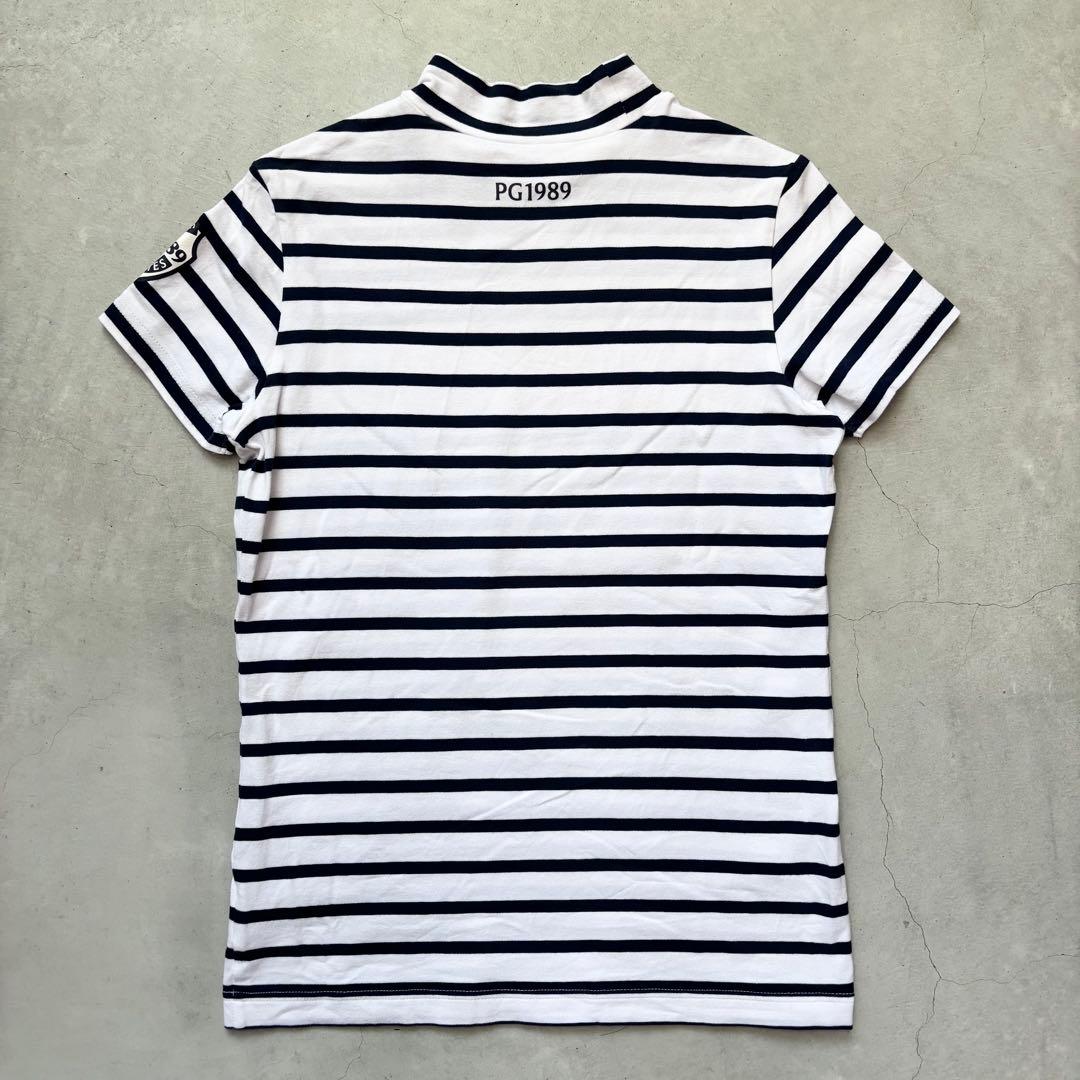 PEARLY GATES パーリーゲイツ モックネック半袖Tシャツ ボーダーロゴ
