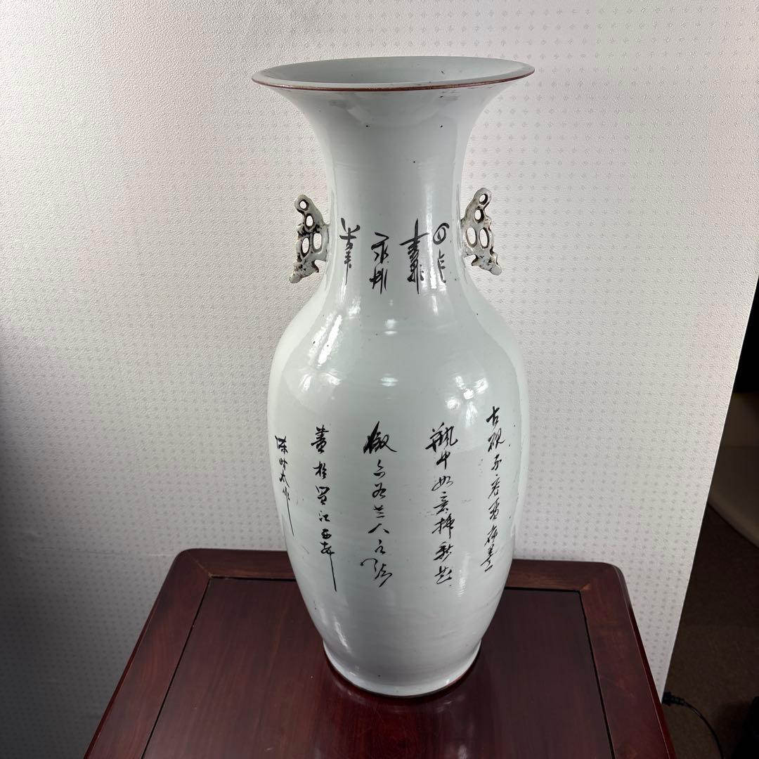 清時代中期 粉彩博古圖紋様 磁器大花瓶 伝世品焼約58cm