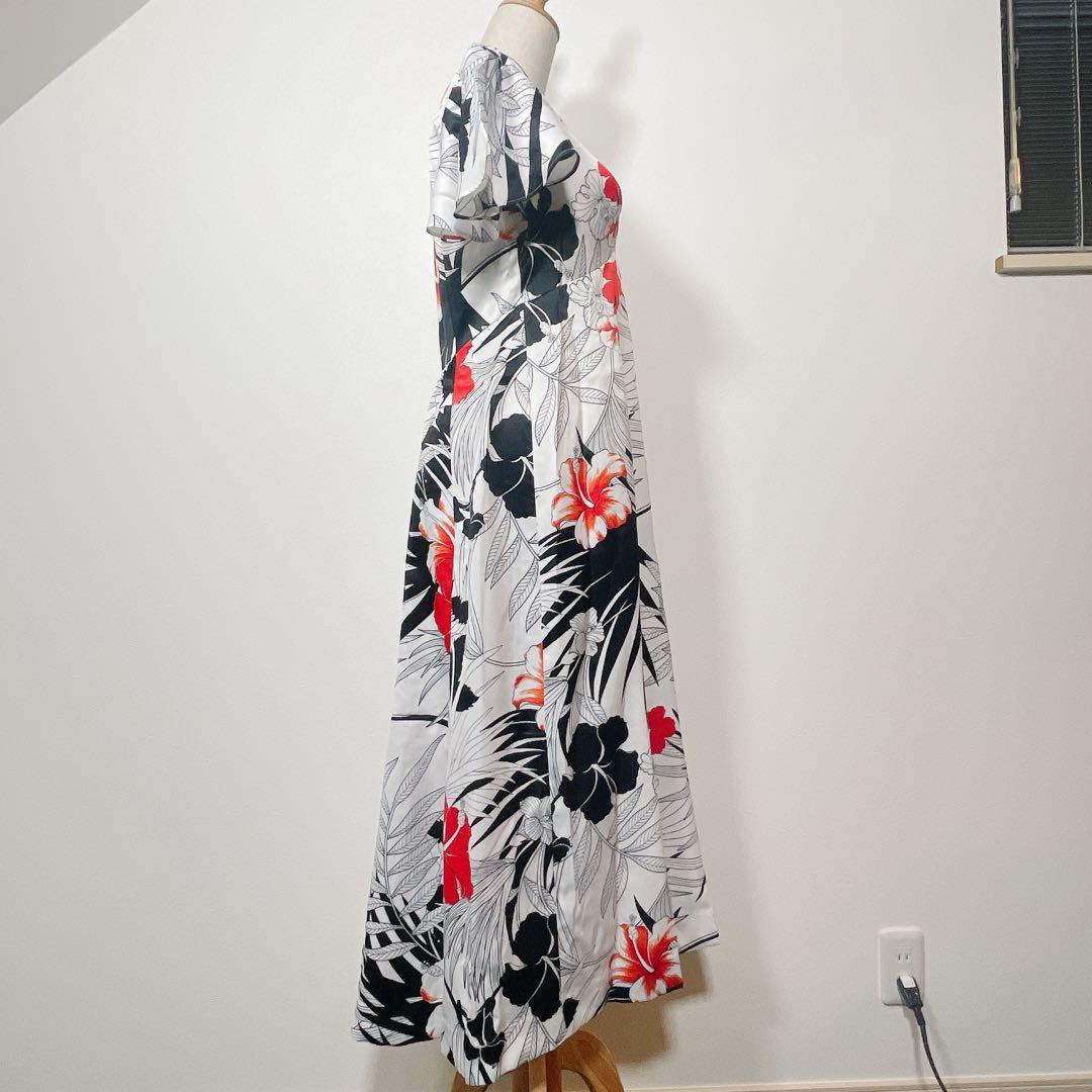 【美品】ホロホロ ハイビスカス柄 フラッタースリーブ フラダンスドレス ハワイ製