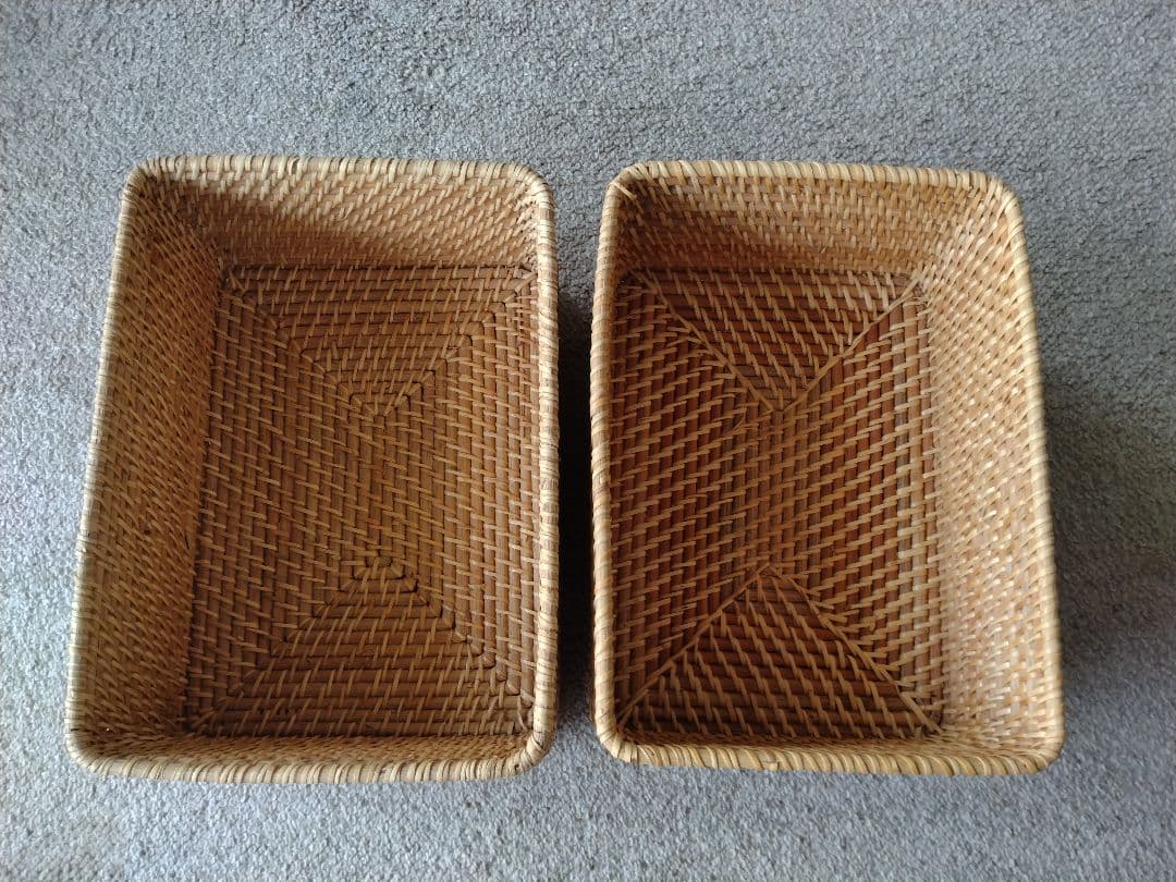 【訳あり】MUJI無印良品 重ねるラタン長方形バスケット中×4個/カゴ小物入れ