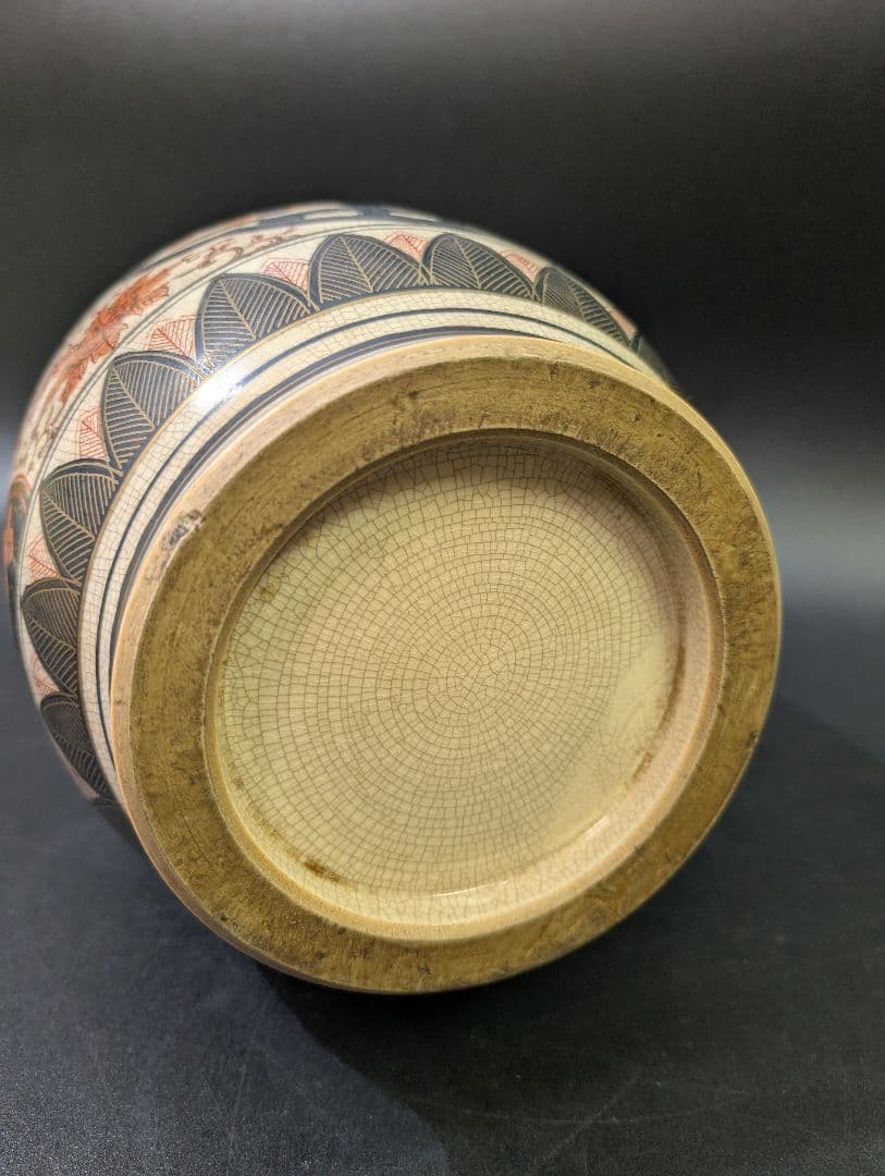 有田焼 古伊万里 伊萬里 染錦花鳥図 大花瓶 45cm 金彩 京薩摩 獅子耳付