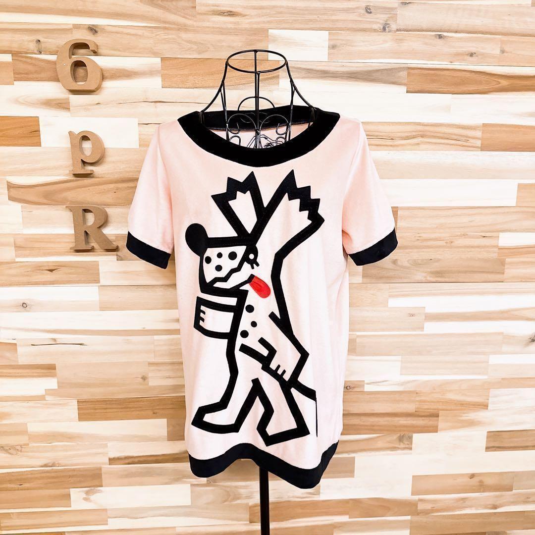 【エムユースポーツ】ゴルフ ミエコウエサコ ベロア 半袖Tシャツ 犬 ピンク×黒