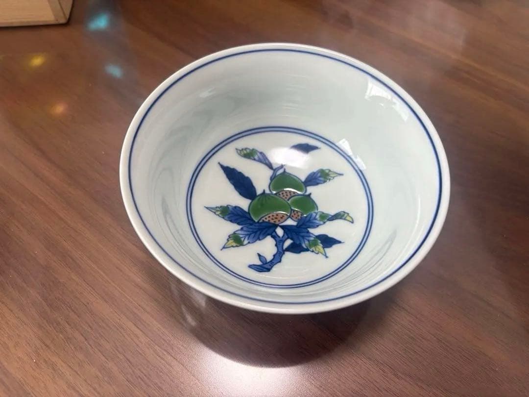 源右衛門釜 陶器皿 染錦栗絵　取鉢セット