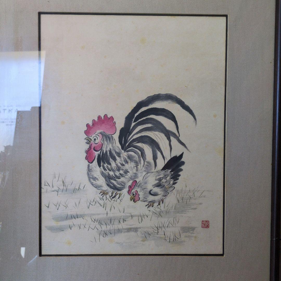 水墨画 鶏の絵 額装品　絵画　アンティーク　大
