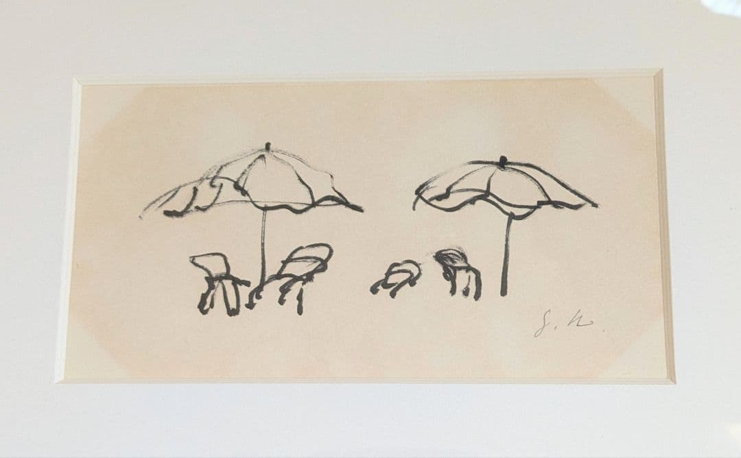 野見山暁治 絵画 素描 デッサン ペン画 直筆サイン 額縁付き